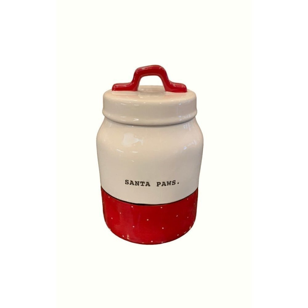 Rae Dunn Santa Paws Baby Canister Polka Dots Red White Small Typewriter Font